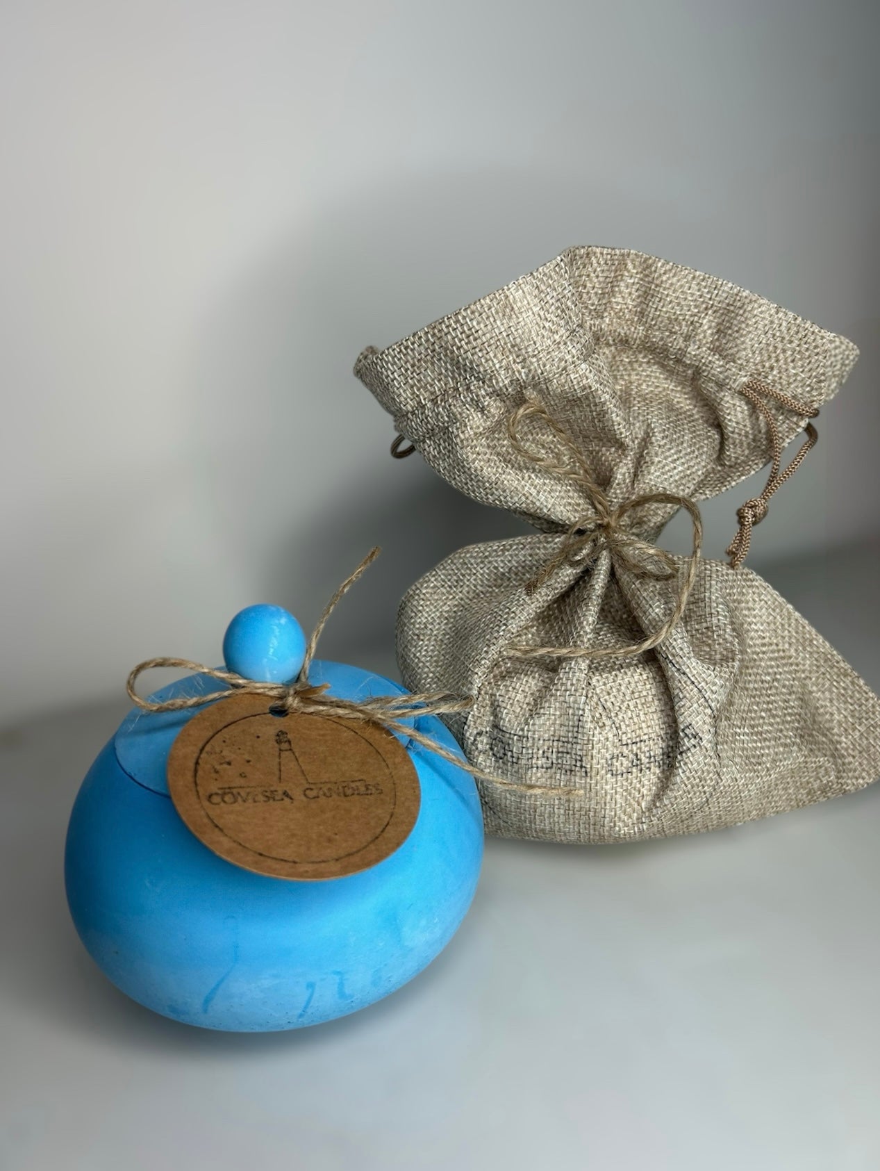 Blue Chubby Pot Candle