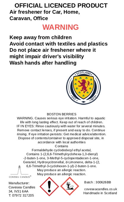 Boston Berries Cranberry, Cherry & Apple Official Scotland National Teams Car Air Freshener