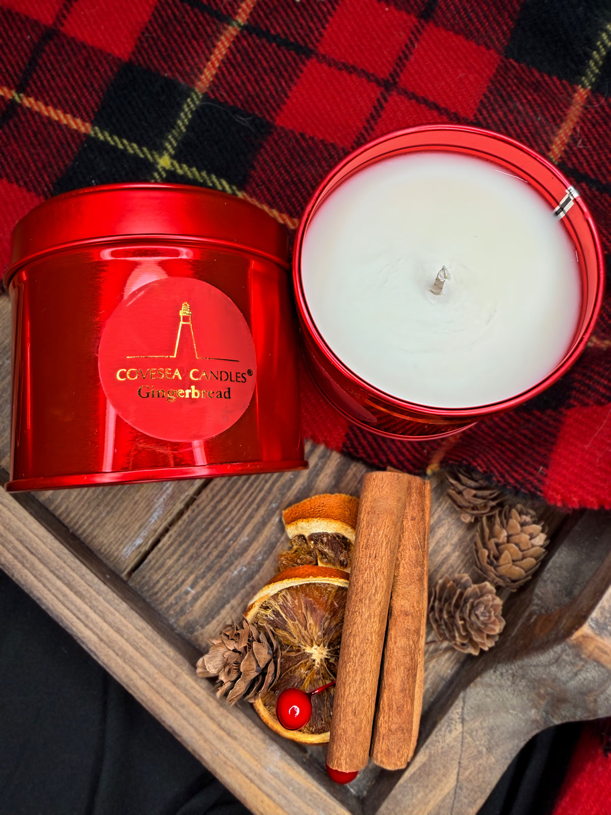 Gingerbread Luxury Red Tin Candle
