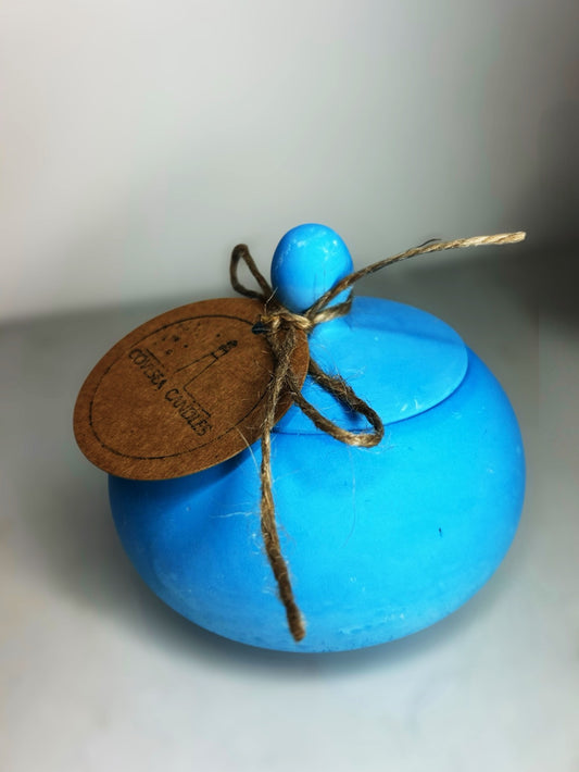 Blue Chubby Pot Candle