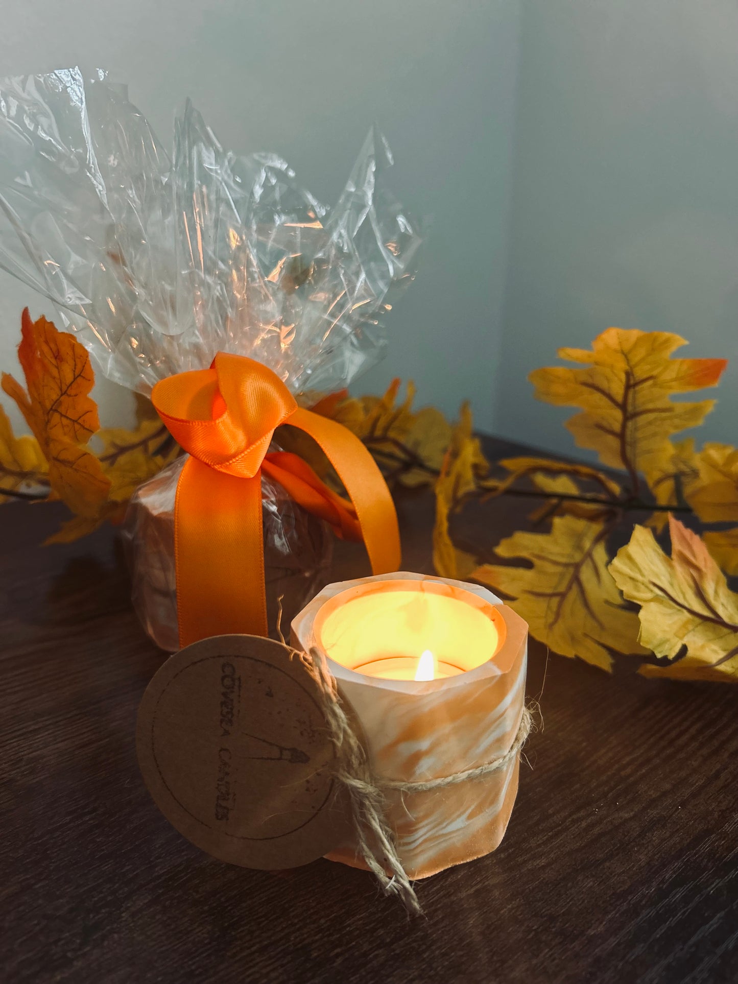 Orange Marble Tealight Holder