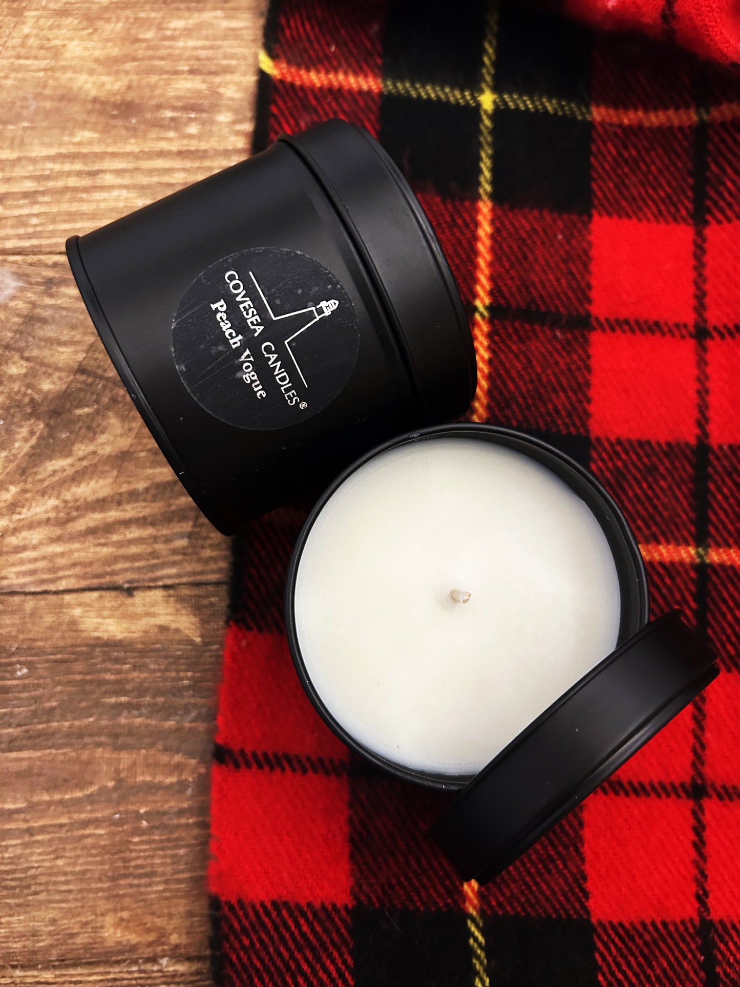 Peach Vogue Luxury Black Tin Candle