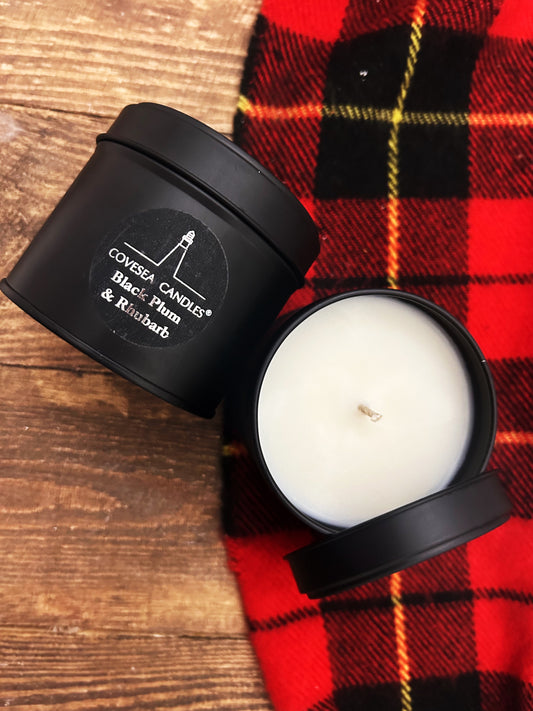 Black Plum & Rhubarb Luxury Black Tin Candle