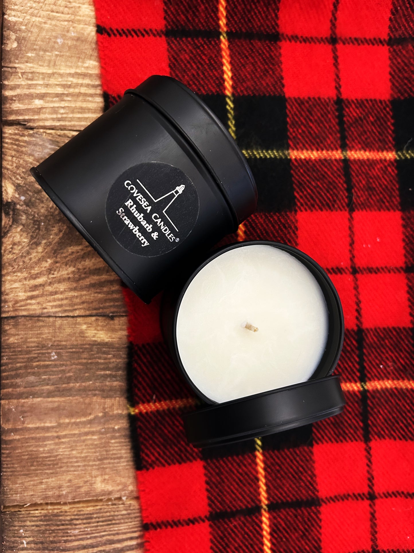 Rhubarb & Strawberry Luxury Black Tin Candle