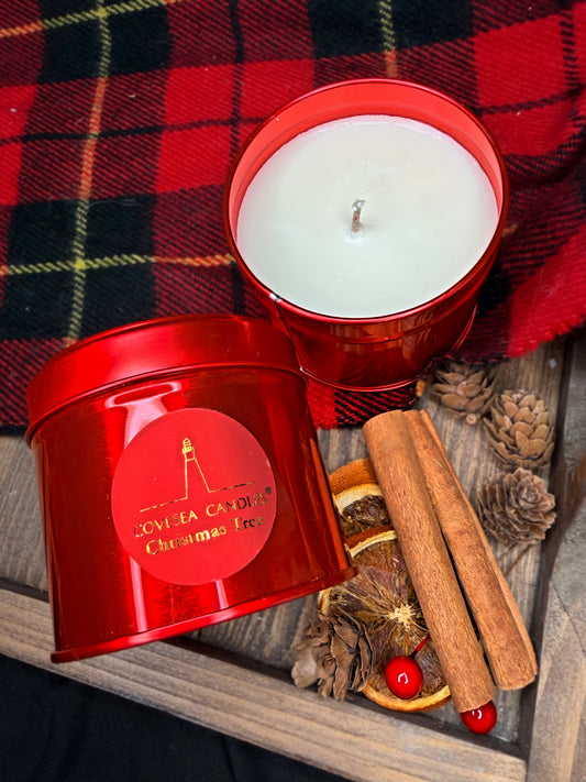 Christmas Tree Luxury Red Tin Candle