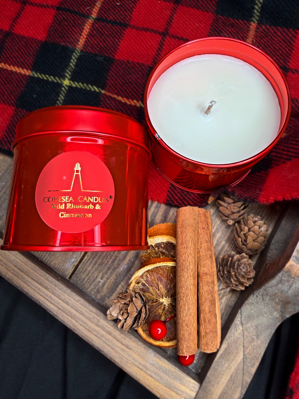 Wild Rhubarb & Cinnamon Luxury Red Tin Candle