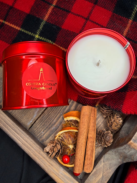 Gingerbread Luxury Red Tin Candle