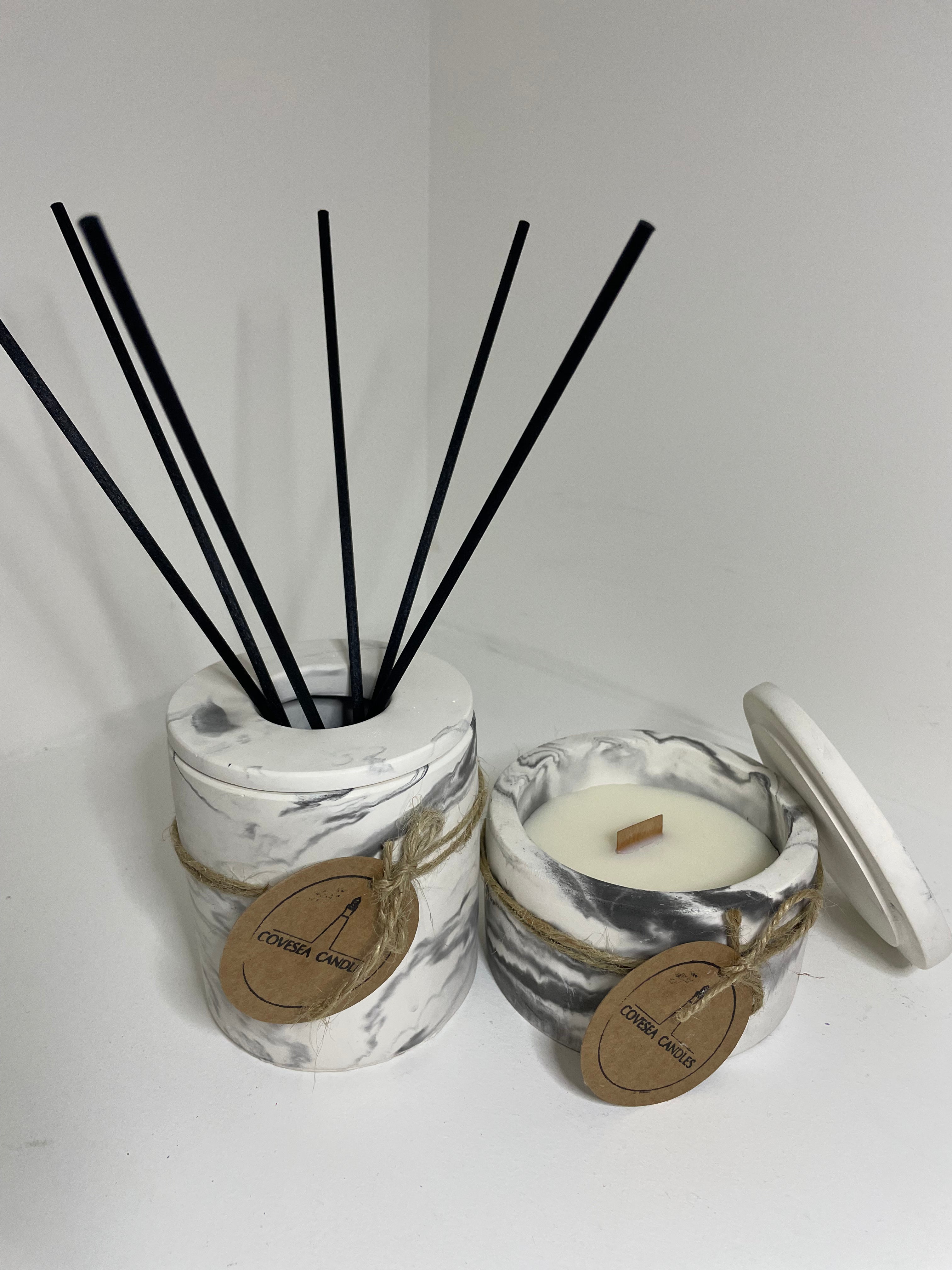 Marble Reed Diffuser & Candle – Covesea Candles